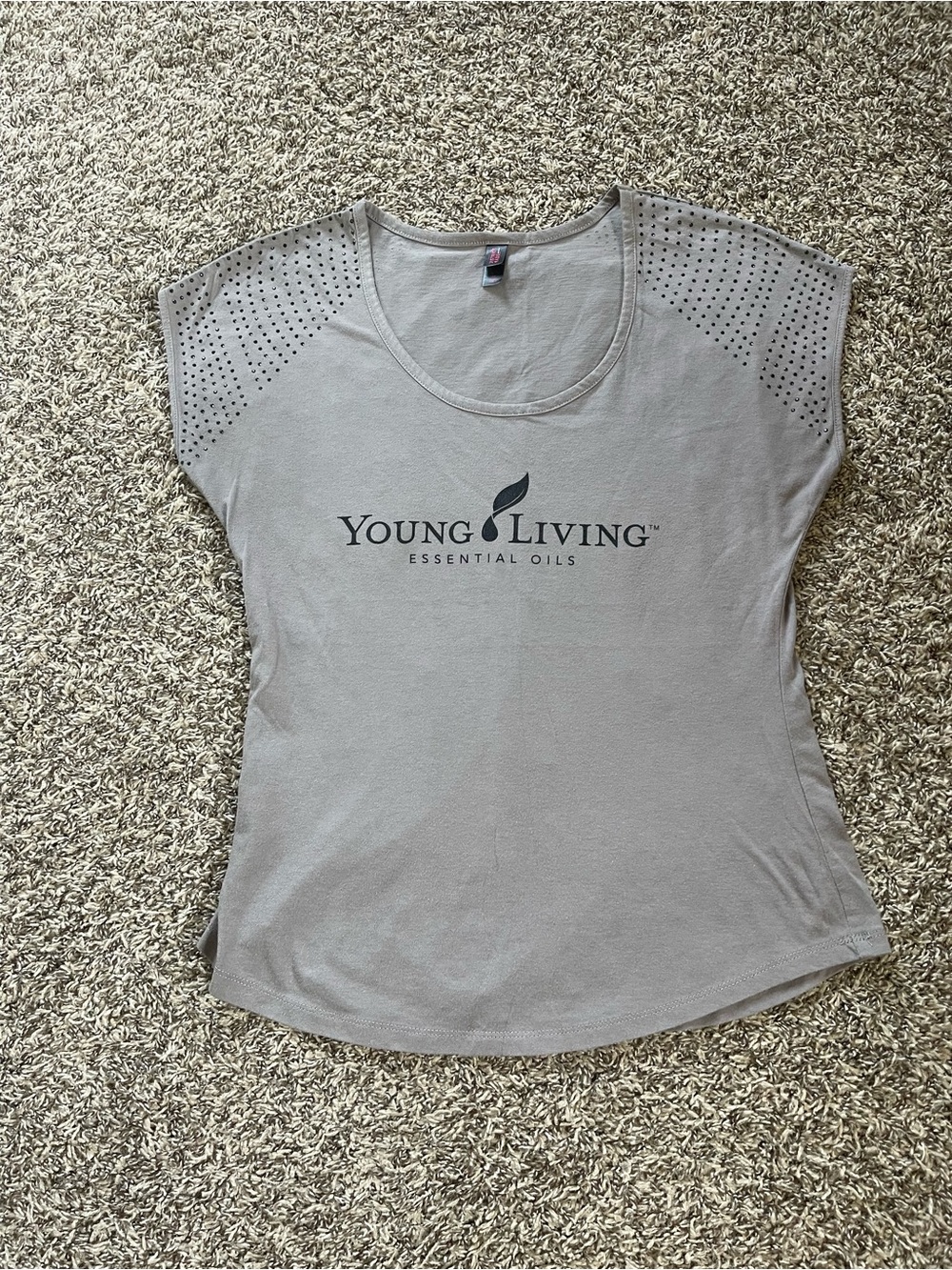 Young Living Light Gray Short-Sleeve Logo Tee with Studded Shoulders